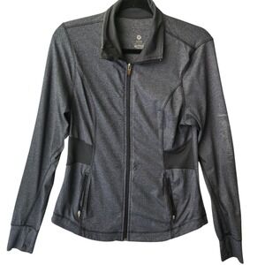 Old Navy Fitted Active Full Zip Jacket Heather Gray Thumbhole Mesh Panels Size M